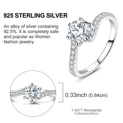 クラシックス モアサナイト 925 スターリングシルバー 1ct リング レディース ブリリアントダイヤモンド ウェディング エンゲージメント ジュエリー
