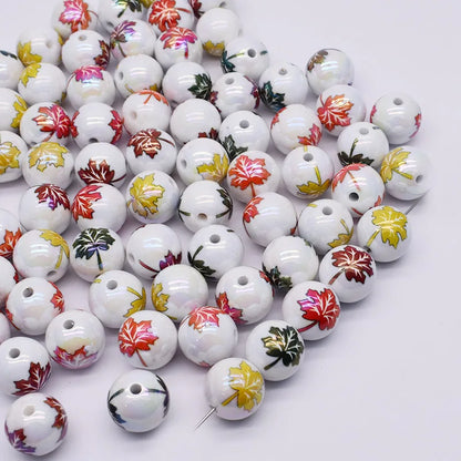 10pcs/bag Acrylic Beads Fashion Hand Drawn Cartoon Painting Loose Beaded DIY Handmade DIY Bracelets Mobile phone chain Bead Pen