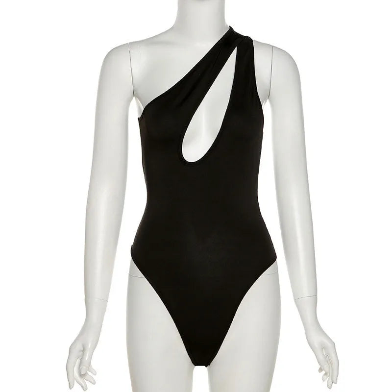 Y2k Summer Sexy Woman Clothes Black Bodysuit One Shoulder Bodycon Sexy Women Cut Out Ladies Overalls Tops Body Femme Bodysuits