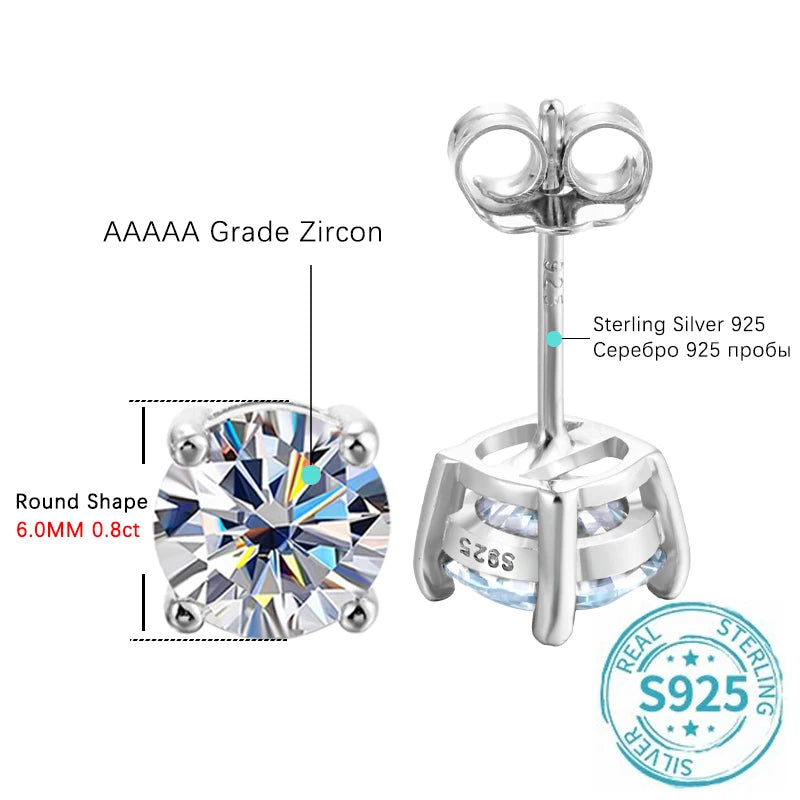 ALIZERO 2.0ct 8mm D Color Moissanite Earrings For Women Lab Grown Diamond Ear Studs 100% 925 Sterling Silver Fine Jewelry