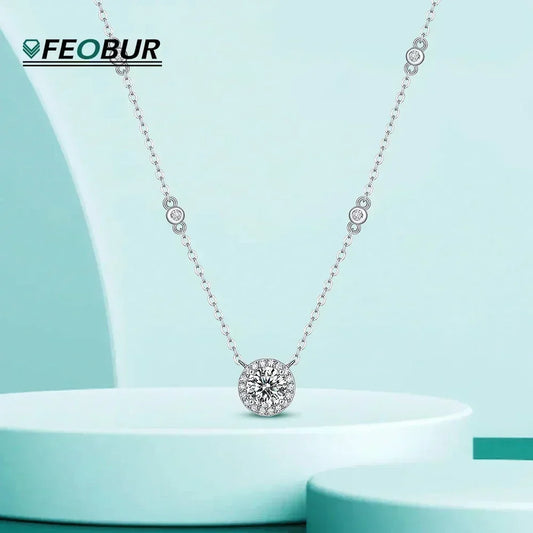 FEOBUR 1-3CT Moissanite Necklace for Women Certified 925 Sterling Silver Sparkling Lab Diamond Pendant Chain Party Jewelry GRA