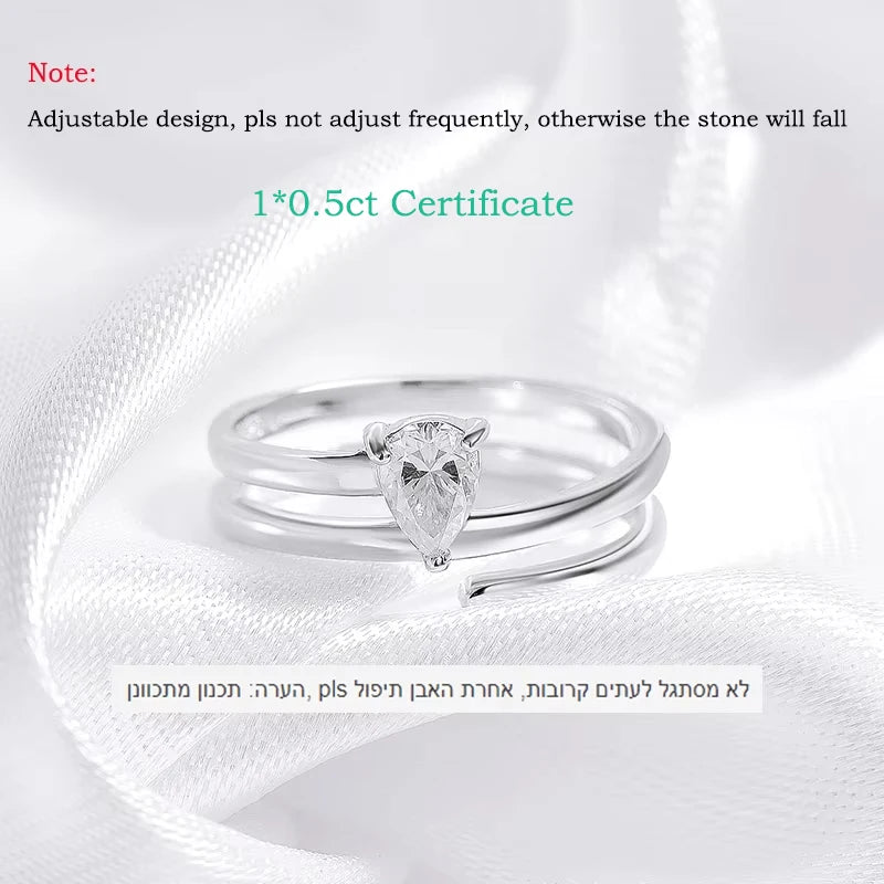 Smyoue認定 0.5CT 本物モアサナイト ソリティアリング レディース用 スターリングシルバー925 18Kメッキ ラボダイヤモンド 女性用テイルリング