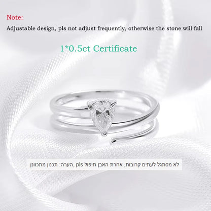 Smyoue認定 0.5CT 本物モアサナイト ソリティアリング レディース用 スターリングシルバー925 18Kメッキ ラボダイヤモンド 女性用テイルリング