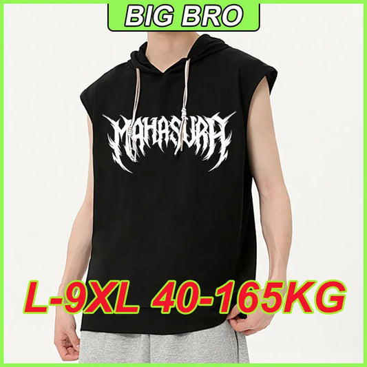 L-9XL メンズ フード付きベスト プラスサイズ タンクトップ 夏 トレンド ティーンズ ボーイズ スポーツ ノースリーブ Tシャツ 通気性 ゆったり Tシャツ 40kg-165kg