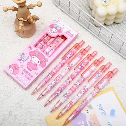 6pcs/set Sanrio Cartoon Cute Kuromi MyMelody 0.5mm 2B Automatic Pencil Students Art Drawing Pencil with Lead Stationery Supplies