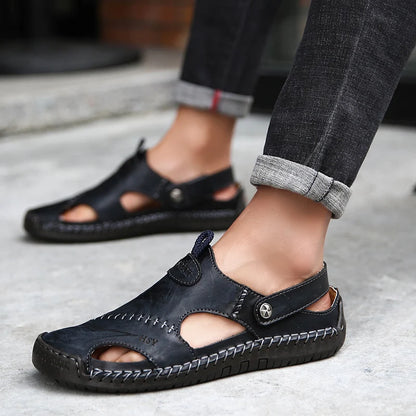 Sandals Man Summer 2023 Leather Slides Breathable Rome Male Outdoor Beach Platform Slippers Soft Hot Sale Men Flat Sandals
