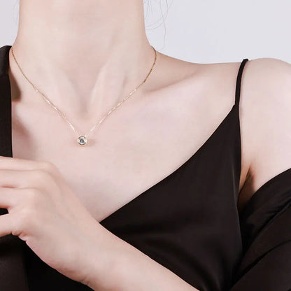 Lycfn 1CT Round Bezel Setting Moissanite Pendant Necklace For Women 925 Sterling Silver With GAR Clavicle Bubble Chain Jewelry
