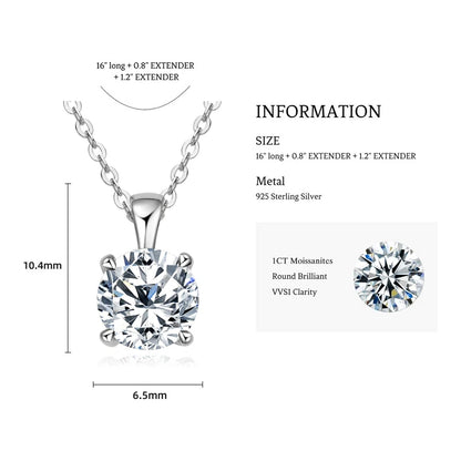 IOGOU Sparkling Real 1 Carat D Color Moissanite Pendant Necklaces For Women 100% 925 Silver Wedding Fine Jewelry Accessories