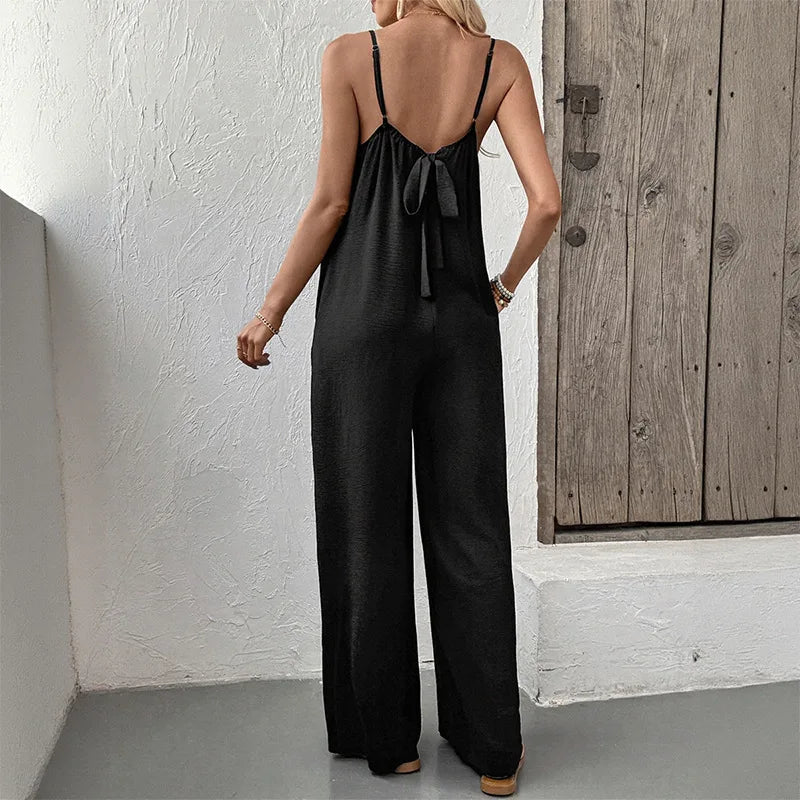 Season Sleeveless Jumpsuit Casual RuffleWide Leg Jumpsuit