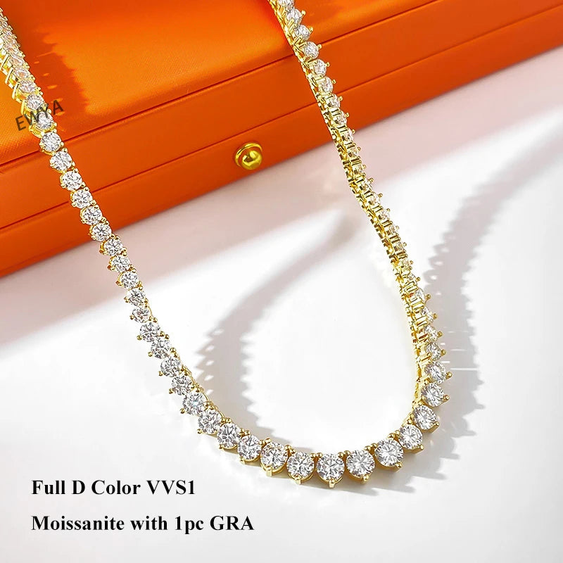 EWYA 3クロー 0.4CT グラデーション フルDカラー VVS モアサナイト テニス ネックレス レディース 925シルバープレート 18k GRA認定 ネックチェーン