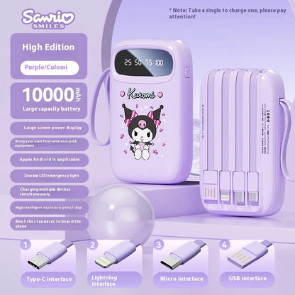 Kuromi 10000mah Power Bank With Built-In Cables - 18w Pd Fast Charging, Ultra Slim Portable Charger For Phone