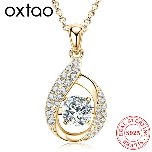 OXTAO D VVS1 Moissanite Pandent Necklace with Certified 6.5mm Lab Diamond S925 Sterling Silver Water Drop Pendant Dainty Jewelry