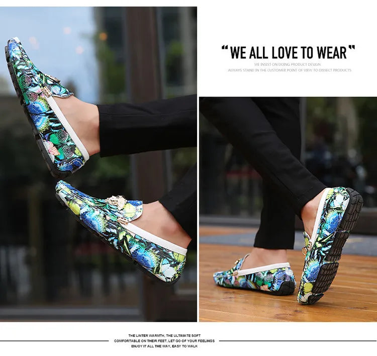 Luxury Loafers Men Fashion Printed Leather Shoes Designer Moccasin for Man Party Shoes Comfortable Flats Driving Shoes Male