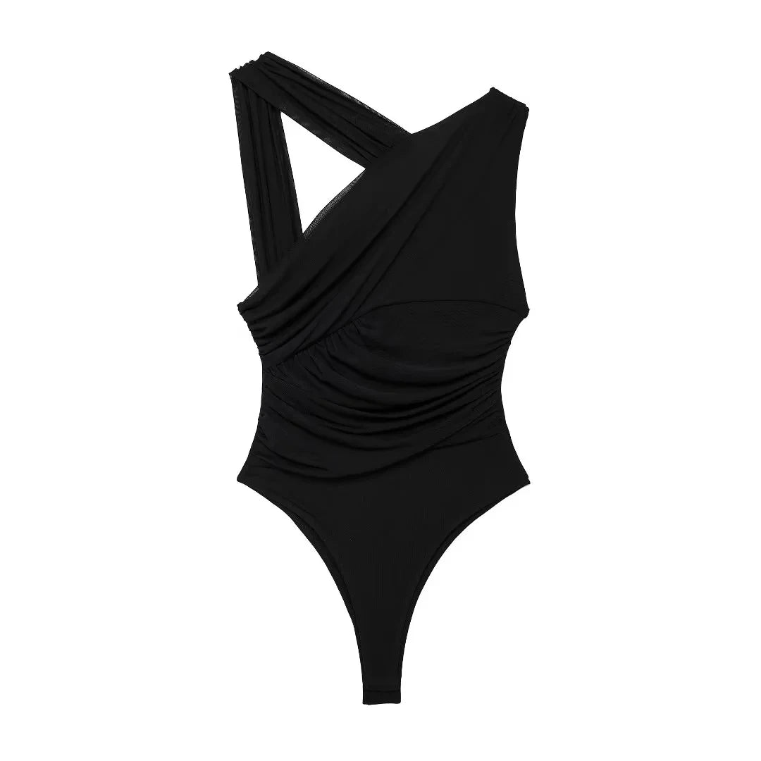 TRAFZA Leopard Print Women Bodysuits Sexy Vintage Sleeveless Lady Jumpsuits Fashion Summer Beach Slim Halter Female Rompers