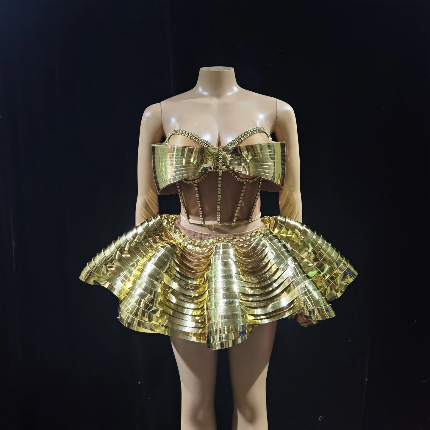 Sexy Diamonds Activity Clothing Women ClubCelebrate Stage Wear Performance Outfit Sparkly GoloSilver Top 2PCS Skirt Sets  Y009