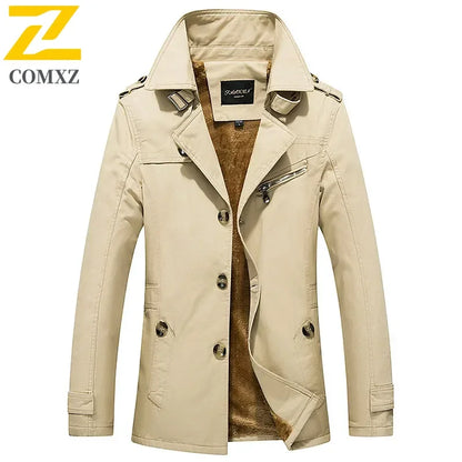 Men's Fleece windbreak 2024 Autumn and Winter New Solid Color Plus Size Casual Business Midi coat Men's Fashion Lapel Jacket