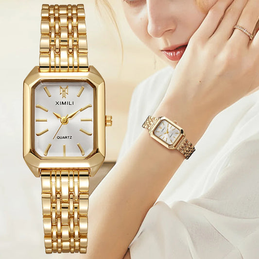 高級レディース腕時計 ファッション 長方形 レディース スチールバンド クォーツ腕時計 Reloj Mujer Relogio Feminino 女の子用時計 ギフト