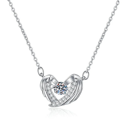 XL123 Lefei Fashion Trendy Luxury Classic Moissanite Diamond-set Color D Wing Heart Necklace Women 925 Silver Party Jewelry Gift