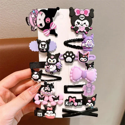 New 14pcs Cute Sanrio Kuromi Hairclip Headwear For Girls Anime Cartoon Fashion Hairpin Hair Accessories Kids Birthday Gift