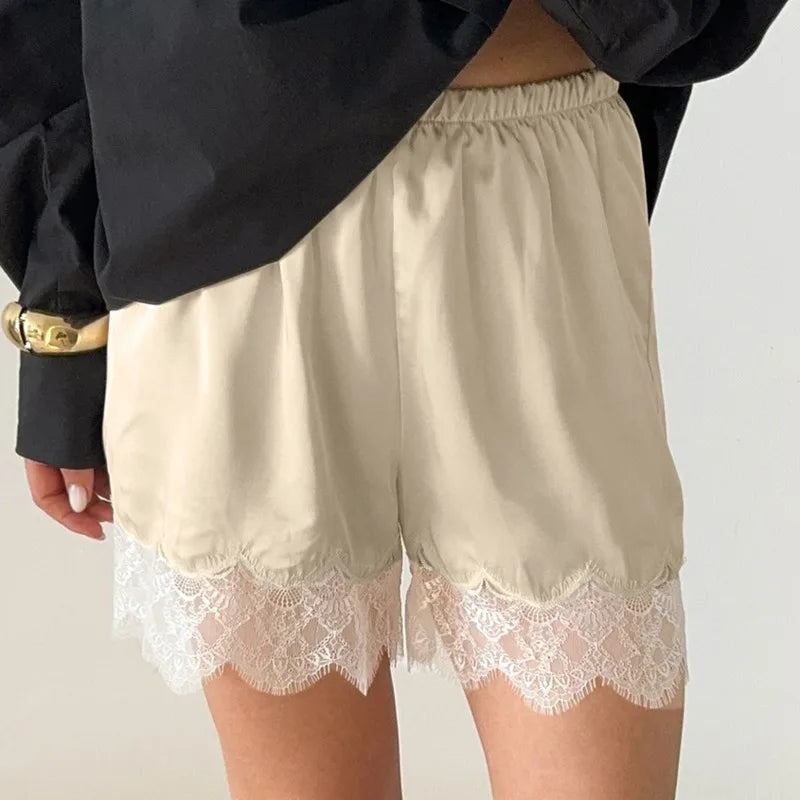 New Lace Casual Wide Leg Shorts Solid Elegant Black Short Pants High Waist Sexy Short High Street Y2k Bottoms Women Summer Short