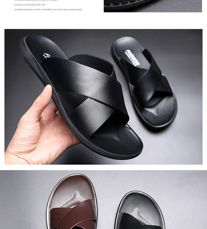 Sandals for Men Slippers Genuine Leather Luxury Brand Fashion  Men Flats Casual Non-slip Beach Sandalia Zapatos Hombre 2024