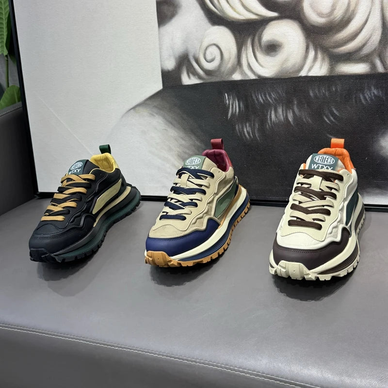メンズスニーカーシューズ、男性用プラットフォームスポーツシューズ、スポーツとレジャー、カジュアルスニーカー、滑り止め、ファッション、耐摩耗性、ローファー