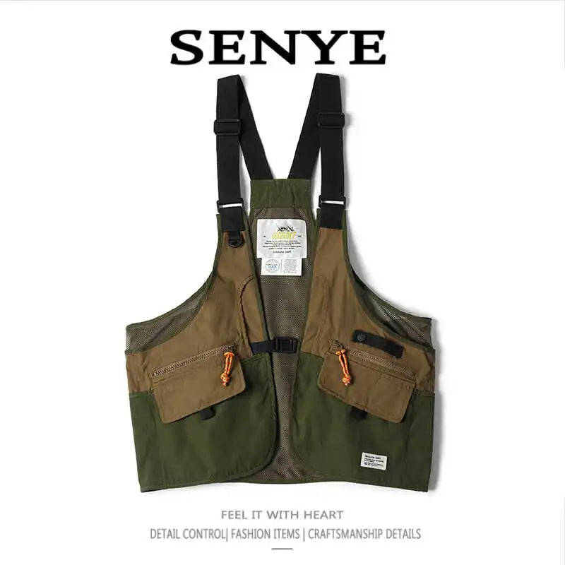 Spring Summer Mountain Workwear Vest, Men'S Outdoor Multi Pocket Functional Style Tactical Fishing Vest, American Retro Jacket