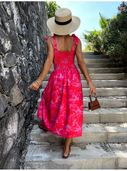 Summer Sexy Strap Midi Party Dresses Women 2024 Fashion Sleeveless Backless Print Slim White Dress Vacation Sundress Elegant