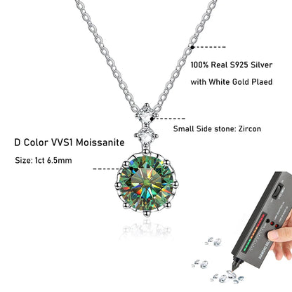 Tezzc 1ct 6.5mm Moissanite Necklace for Women Classic 925 Sterling Silver Sparkling Lab Diamond Pendant Wedding Jewelry