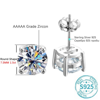 ALIZERO 2.0ct 8mm D Color Moissanite Earrings For Women Lab Grown Diamond Ear Studs 100% 925 Sterling Silver Fine Jewelry