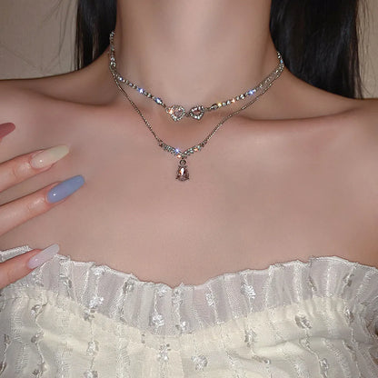 Luxurious Square Pink Zircon Pendant Necklace For Women Fashionable Personalized Daily Accessory Party Jewelry Birthday Gifts
