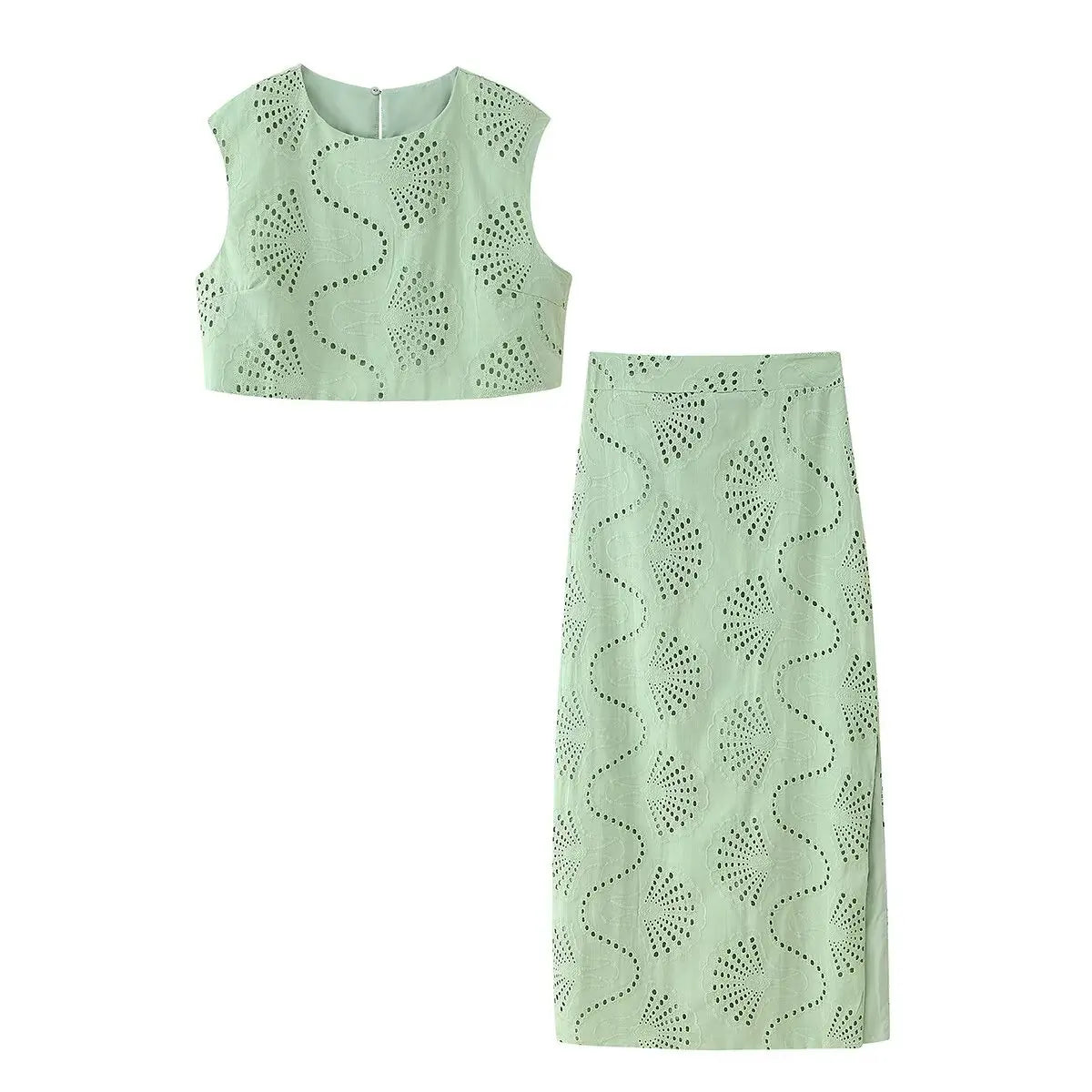 Elegant Chic Embroidery Skirt Set Women's Sleeveless Short Tops and Straight Long Skirt 2025 Summer High Street Slim Lady Set
