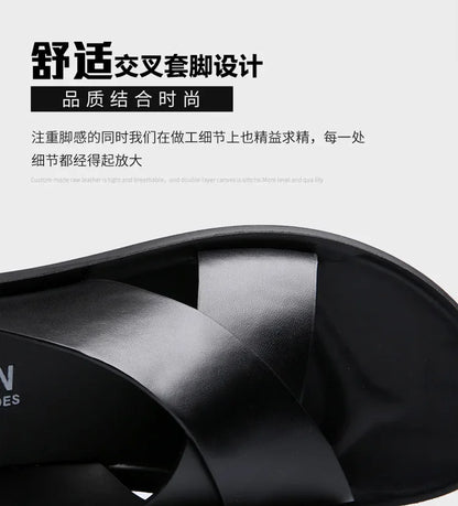 Sandals for Men Slippers Genuine Leather Luxury Brand Fashion  Men Flats Casual Non-slip Beach Sandalia Zapatos Hombre 2024