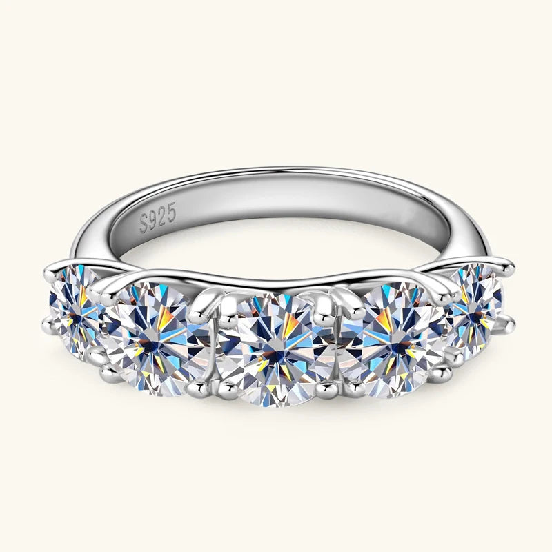 18kメッキ 3.6CT オールモアサナイトリング レディース用 5石 スパークリングダイヤモンド ウェディングバンド S925スターリングシルバージュエリー GRA