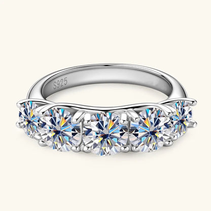 18kメッキ 3.6CT オールモアサナイトリング レディース用 5石 スパークリングダイヤモンド ウェディングバンド S925スターリングシルバージュエリー GRA