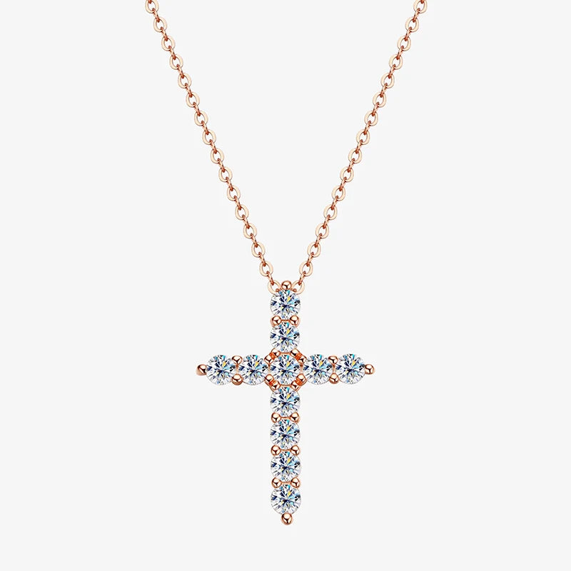 Lycfn 5MM Moissanite Cross Sparkling Pendant Necklace S925 Sterling Sliver with GRA Plated 18k Gold for Women Man Fine Jewelry