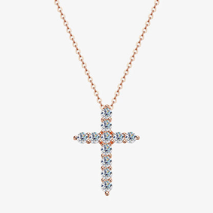 Lycfn 5MM Moissanite Cross Sparkling Pendant Necklace S925 Sterling Sliver with GRA Plated 18k Gold for Women Man Fine Jewelry
