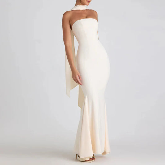 Mia Muse Dresses Spring Summer Elegant Decent Skinny Fit Sleeveless Strapless Maxi Evening Formal Shift Dresses For Women