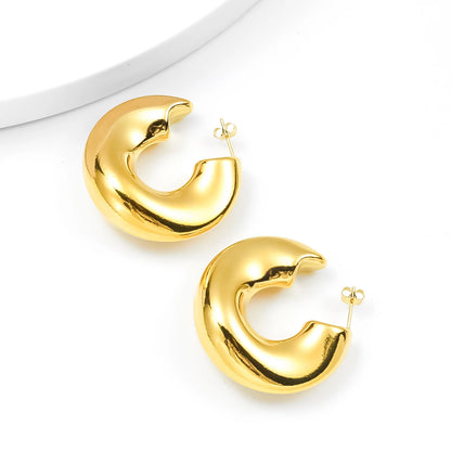 SDA Chunky Hollow Hoop Earrings Trendy 18K Gold Plated Stainless Steel for Woman Jewelry