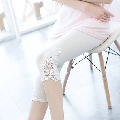Women Summer Hollow Lace Stretch Leggings Sports Fitness Skinny Pants Crop 3/4 Length Leggings Capris Cropped Modal Pant