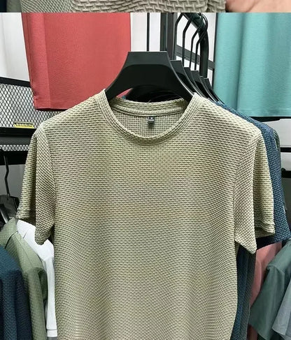 Summer Men's Round Neck Short Sleeved T-shirt M-5XL Oversize Wrinkle Resistant Breathable Top Texture Fabric Versatile Tees