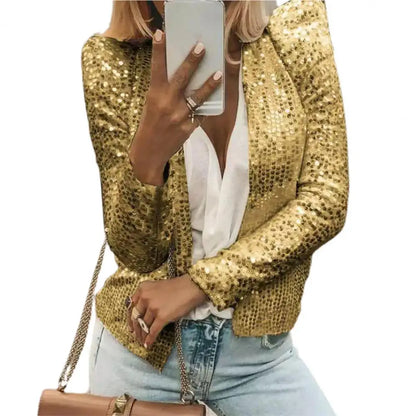 Glitter Sequin Jacket Autumn Sequins Golden Loose Jacket For Women Long Sleeve Casual Jacket Female Fashion Coats Women Jackets