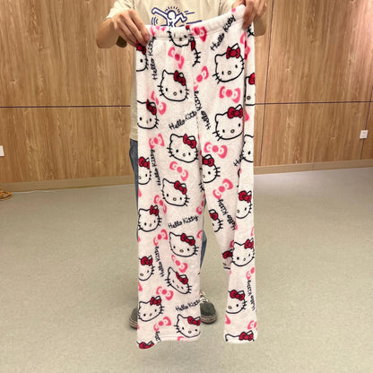 Kawaii Hello Kitty Christmas Velvet Pajamas, Anime and Cartoon Kuromi Autumn and Winter Loose Casual Warm Couple Home Clothes