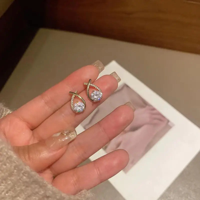 925 Silver Needle Korean Fashion Zircon Geometric Earrings For Women Jewelry 2025 Trending Luxury Crystal Cross Stud Earrings
