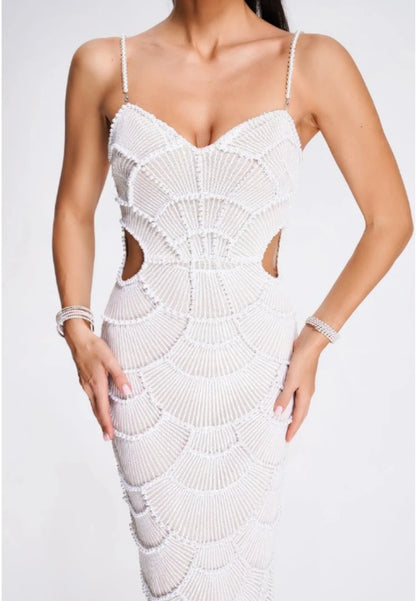 Deluxe Exquisite Sequin Beaded Sexy Hollow Suspender Dress Celebrity Birthday Party Dinner Dress Sweet Date Prom Dress