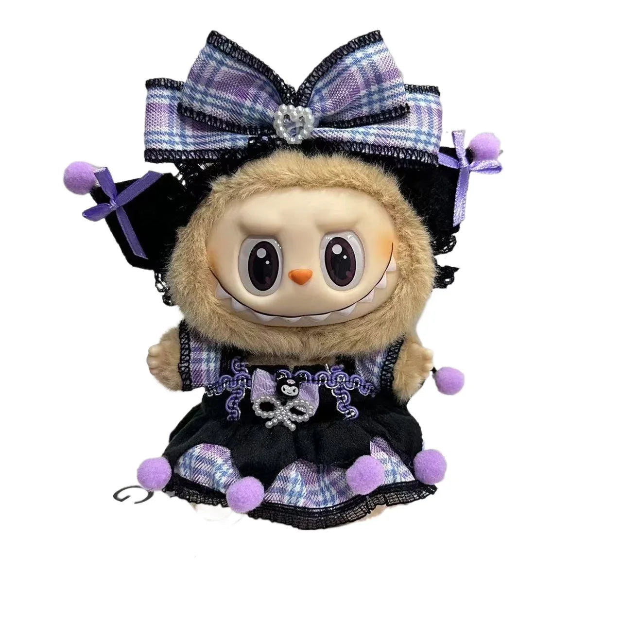 17cm Doll's Clothes for Labubu Monster Outfit Kuromi Dress Purple Hair Band Cool DIY Kids Gift Unique Accessories for Girls
