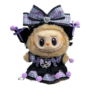 17cm Doll's Clothes for Labubu Monster Outfit Kuromi Dress Purple Hair Band Cool DIY Kids Gift Unique Accessories for Girls