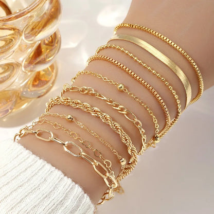 5-piece Bracelet Set, Women's Alloy Round Bead Heart Chain, Minimalist Box Chain Bracelet