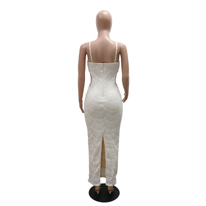 HLJ Sexy Sequin Hollow Bodycon Spaghetti Strap Evening Party Dresses Women Round Neck Sleeveless Slim Vestidos Fashion Clothing