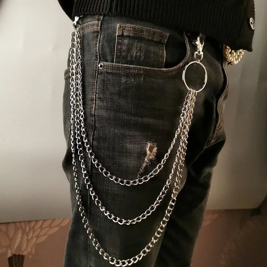 メタルベルトチェーン ヒップホップ ロック パンク フック ズボン パンツ ウエストリンク メタルウォレットチェーン キーチェーン リング クリップ キーリング ジュエリー
